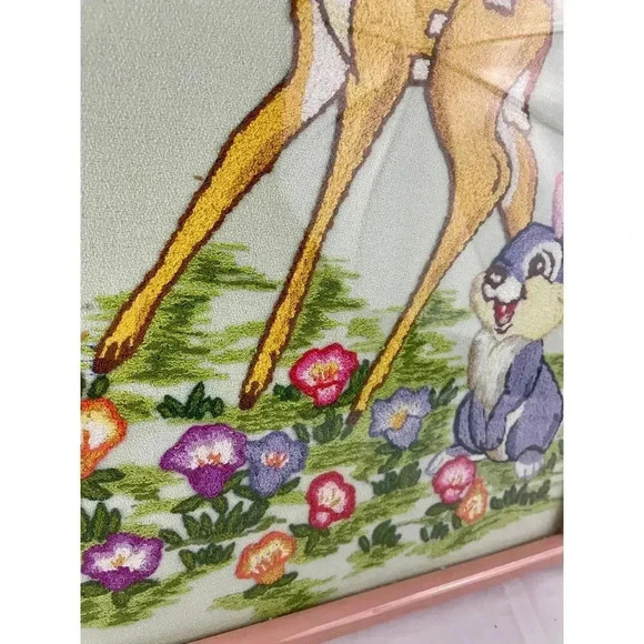 VTG Embroidery Bambi & Thumper Needlework Framed 80's MCM Wall Art 11.5"X14.5" - Picture 5 of 12